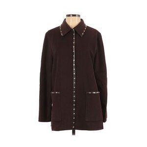 Vintage 90% Laine Wool Brown Long Line Blazer Jacket Coat Women Size 8